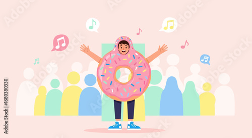 Sweet Treat Person Entertaining Audience with Melodic Notes and Upbeat Vibe