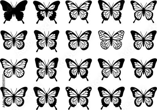 Ephemeral Beauty: Black and White Butterfly Pattern Illustration