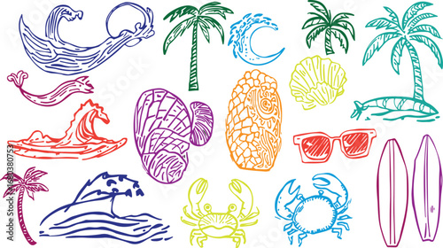 Ocean Life and Coastal Set – Fish, Waves, Water, Marine, Sea, Ocean, Symbol, Adventure, Surf, Tropical, Beach, Nature, Travel, Fun, Swimming, Coast, Summer, Decorative