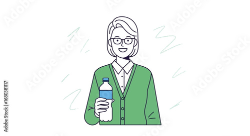 Smiling Woman Holding Water Bottle Symbolizing Hydration And Healthy Wellbeing