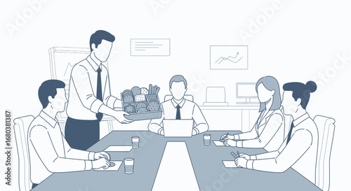 Team Meeting with Food Service, Business Mealtime in Professional Environment