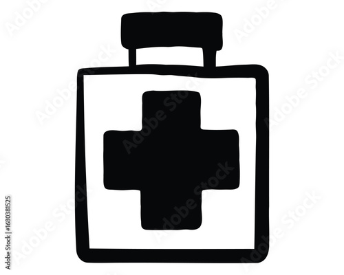 First aid kit symbol in black and white for medical assistance