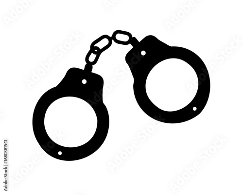 Simple Black Handcuffs Silhouette Against a White Background Depicting Crime