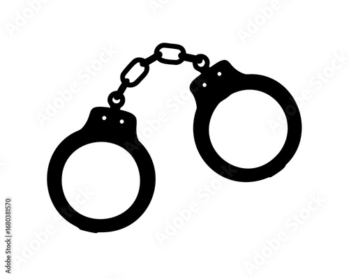 Stylized graphic illustration of metal police handcuffs on a white background