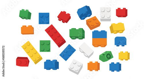 Vibrant Assortment of Colorful Building Blocks, Construction Toys for Creative Play and Architectural Projects, isolated on white background