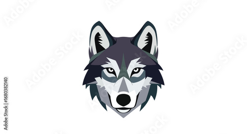 Geometric Wolf Head Vector Illustration in Modern Style isolated on white background, bold shapes and cool tones give it a futuristic appearance