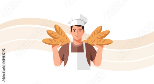 The Smiling Baker Proudly Presents Fresh Loaves of Golden, Crusty Artisan Bread
