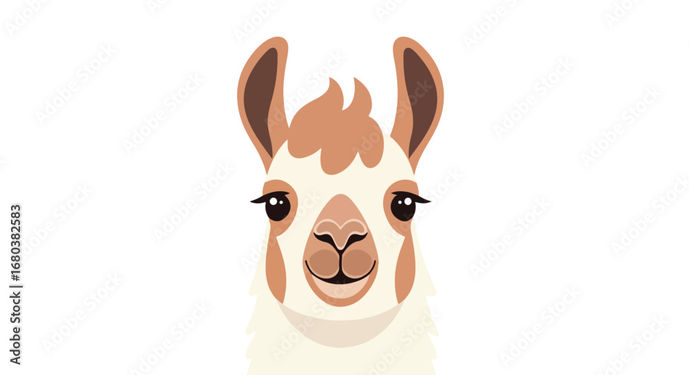 Naklejka premium Charming llama cartoon character illustration showcasing a friendly and approachable animal face for various design needs