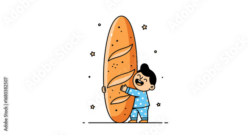 Tiny Tot Delighted By Gigantic Loaf: A Cheerful Illustration Of Food Celebration