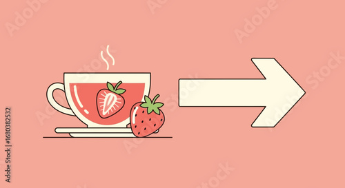 Strawberry Infusion: A Charming Illustration of Tea and Directional Concept