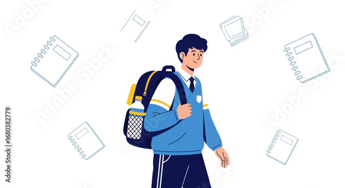 Student Going To School With Backpack And Notebooks Conceptual Illustration Design