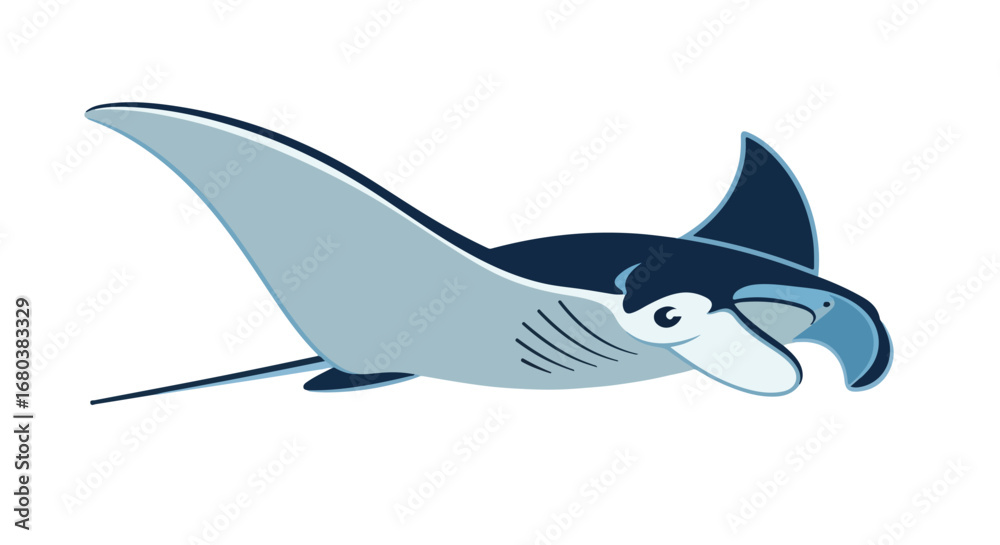 Obraz premium Illustration of a manta ray with its distinctive wings in shades of blue and gray gracefully gliding through the ocean current adding a touch of