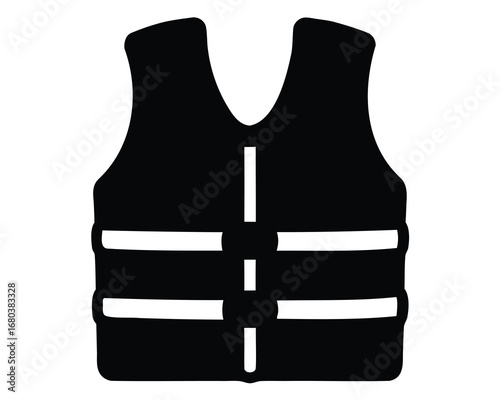 Black and white outline of a personal flotation device or life jacket