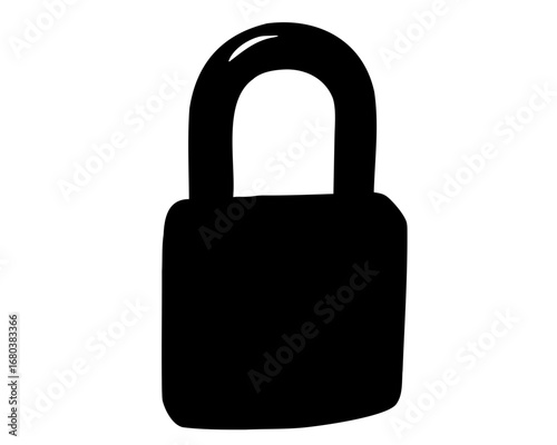 Stylized black padlock on white background depicting security and protection