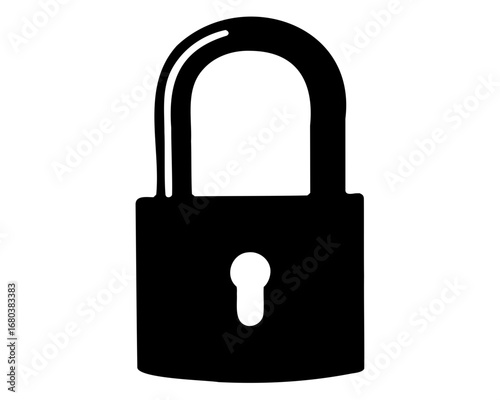 Simple black silhouette illustration of a padlock with an enclosed shackle