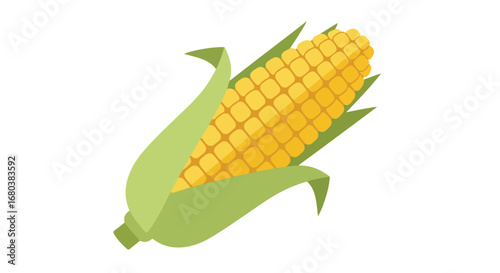 Geometric corn on the cob illustration with husks, representing agriculture and farming  sweet golden harvest ready for cooking, healthy eating