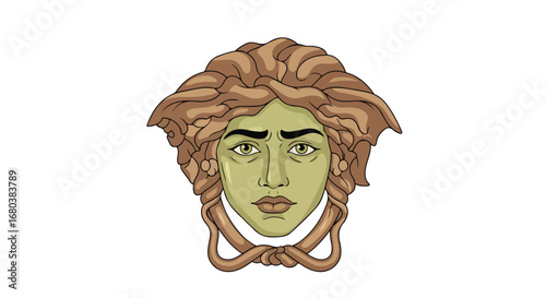 Mystic visage of a bygone era, rendered with modern touch and an enduring enigma ancient beauty portrayed in a stylized graphic