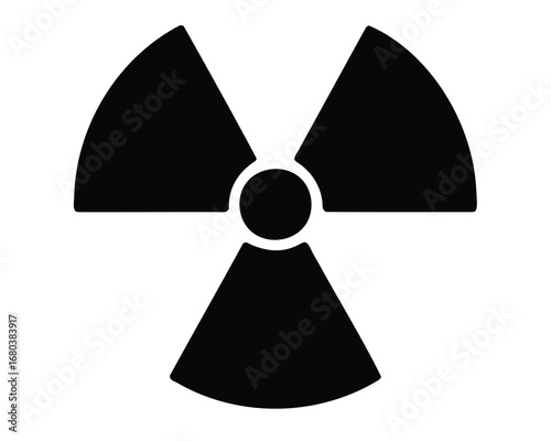 Radioactive hazard warning trefoil symbol, black sign isolated on white background