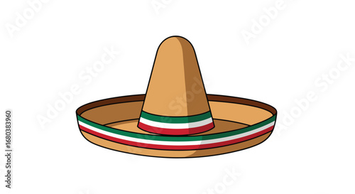 Illustrative sombrero with patriotic green, white, and red bands representing mexican heritage and national identity
