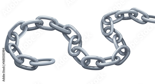 Interlocked Metallic Links: A Symbol of Connection, Strength, and Industrial Design Depicted on a White Background