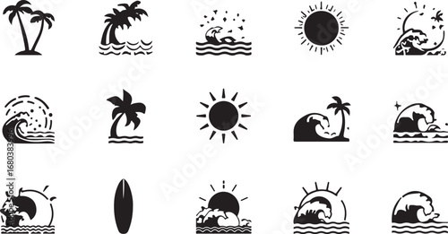 Sun and Wave Vector Icons – Summer, Ocean, Beach, Sunrise, Sunset, Water, Surf, Tropics, Holiday, Travel, Relax, Coastal, Vacation, Tropical, Paradise, Nature, Sunshine, Icon