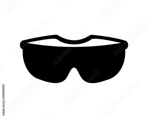 A bold silhouette of protective eyewear shielding against harsh environmental elements