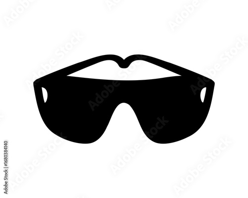 Monochrome illustration depicting a pair of stylish sunglasses on a white background
