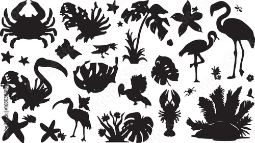 Exotic Jungle Plants Vector Silhouettes – Tropical, Leaves, Palm, Tree, Nature, Botanical, Garden, Forest, Greenery, Flora, Exotic, Summer, Wild, Eco, Landscape, Icon, Natural, Paradise