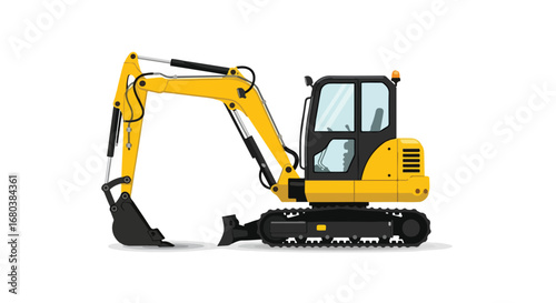 Compact Excavator Illustration: A Vector Graphic of a Small Yellow Construction Vehicle for Digital Design and Creative Projects