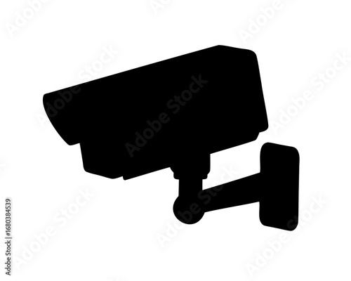 A black silhouette of a surveillance camera mounted to a wall