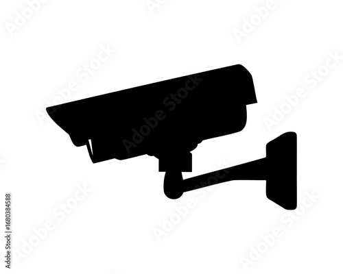 Black silhouette of a security camera mounted on a white background