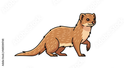 Cartoon Mongoose Strutting, Isolated Against a White Backdrop, Evoking a Playful and Educational Atmosphere