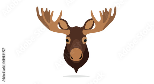 Majestic Moose: Cartoon Illustration of a Wild Animal Head with Detailed Antlers and Gentle Eyes in a Minimalist Style