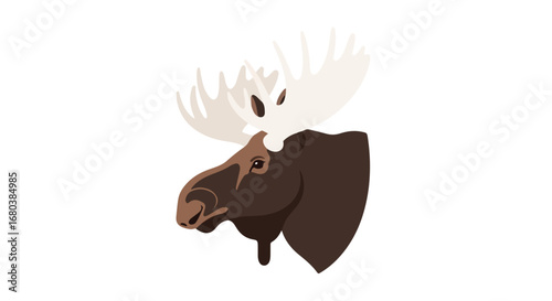Stylized Moose Head Illustration with Antlers on Clean White Backdrop Portraying Wildlife 73 Characters