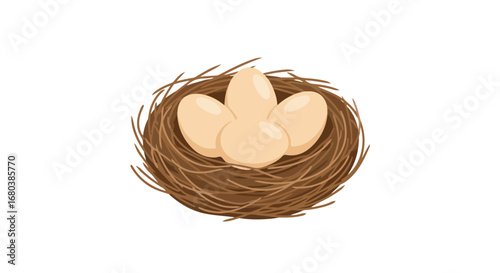 Delicate bird nest illustration featuring three eggs resting peacefully in cozy woven twigs providing safety and warmth in the wild