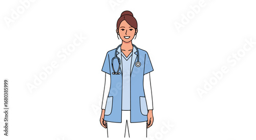 Professionalism depicted in a vector illustration of a smiling medical professional with a stethoscope, embodying healthcare and trustworthiness