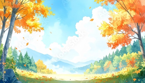 Wallpaper Mural 秋の公園の風景画 Torontodigital.ca
