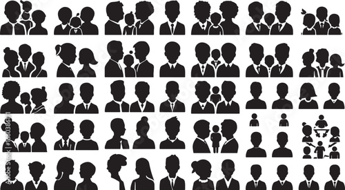 Group of People Silhouettes – Crowd, Human, Character, Society, Team, Standing, Male, Female, Illustration, Black and White, Figures
