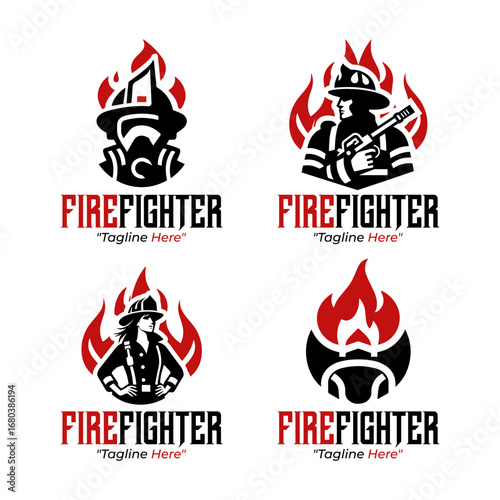 4 Professional Modern Minimalist 4 Firefighter Logo Set for Business Brand