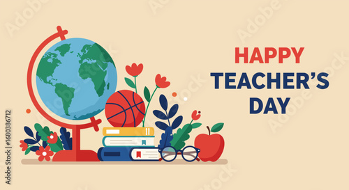 Happy Teachers Day Celebration with Educational Symbols