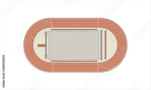 Aerial View of Running Track with Lanes and Infield.