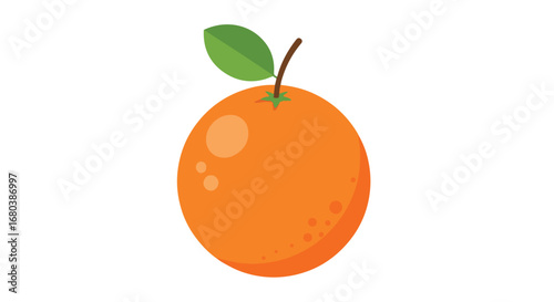 Bright citrus fruit illustration with vibrant orange color and fresh green leaf detail, against a crisp white backdrop showcasing simplicity and