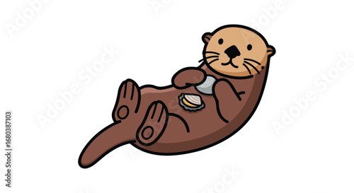 Charming otter illustration with clam, embodying marine life and playful nature depicted with simple lines and pastel hues to enchant viewers