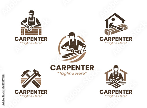 5 Professional carpenter logo set for woodworking and construction businesses