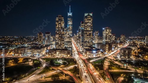 Wallpaper Mural Night Cityscape: Illuminated Skyscrapers and Busy Traffic Trails. Torontodigital.ca