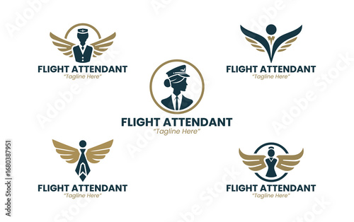 Professional 5 flight attendant logo set for airline branding, aviation business, and travel identity.