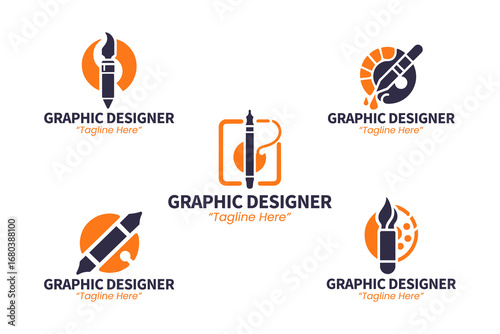 Creative 5 graphic designer logo set for design agency, digital art, and professional branding.