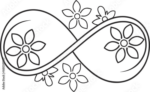 an infinity symbol intertwined with blooming flowers, symbolizing everlasting beauty and infinite possibilities, perfect for elegant designs
