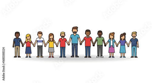 Diverse group of people holding hands representing unity and collaboration symbolizing togetherness and diversity with a unified community concept