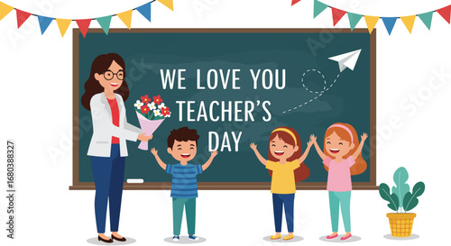 Happy Teachers Day Celebration With Students and Teacher